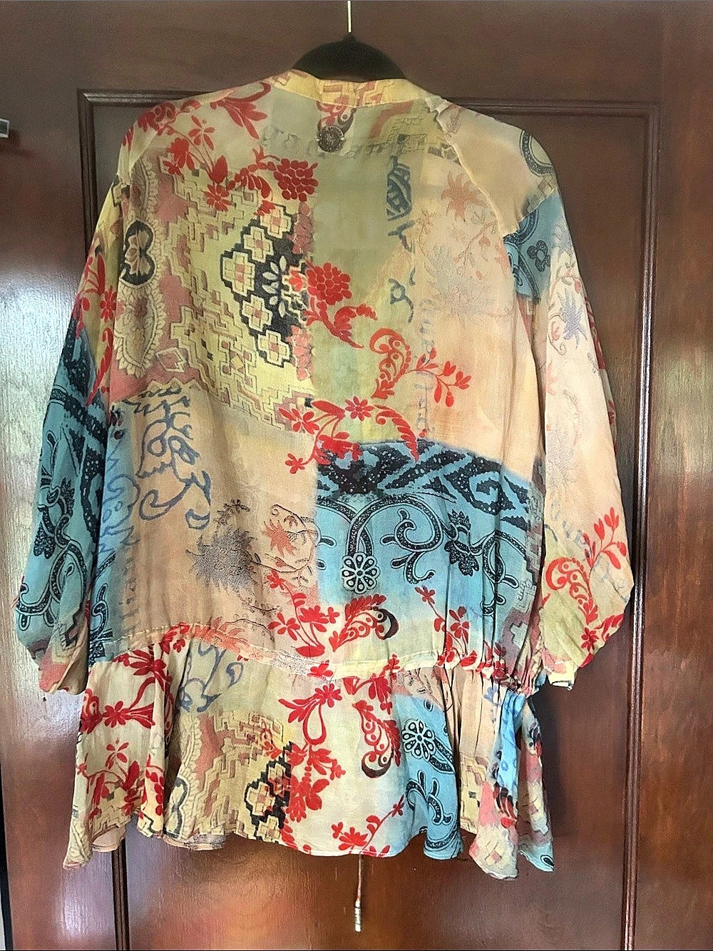 Galliano Printed Blouse in Beige & Blue Size 32 - Picture 2 of 4